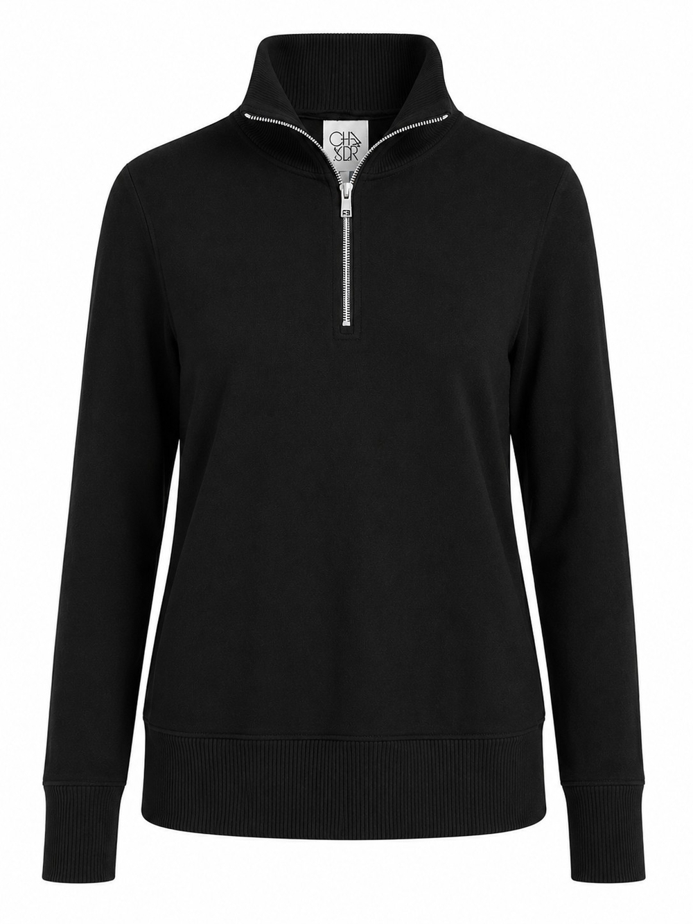 CHASER | Black Quarter Zip Mock Neck Long Sleeve Ribbed Pullover Sweater | S